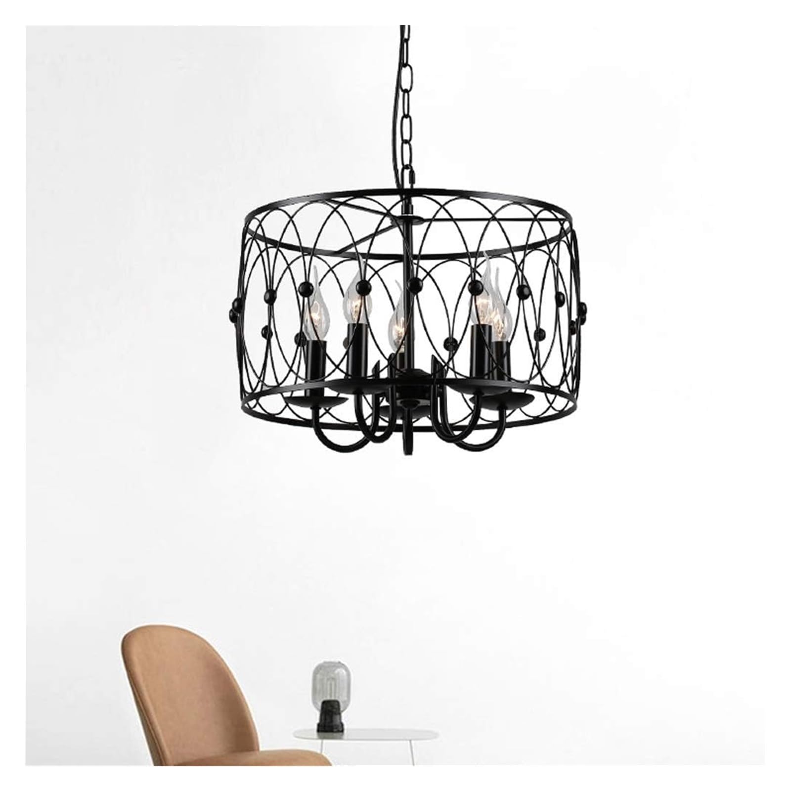 Lustre en fer forgé style bougie rétro industrielle pour salon et café