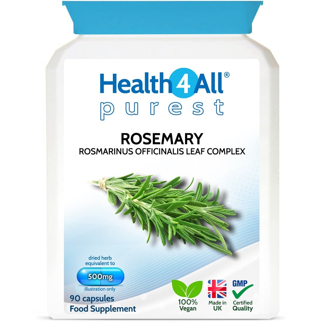 Health4All Rosemary 500mg 90 Capsules 3 Months Supply, Pure Natural Nootropic Supplement for Memory, Focus & Learning, High Strength Rosmarinus Officinalis Capsules (not Tablets nor Oil) | Made in UKHealth4All Rosemary 500mg 90 Capsules 3 Mo…