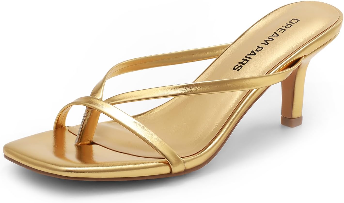 DREAM PAIRS Heels for Women Flip Flops Kitten Low Heels Open Square Toe Thong Heeled Sandals, Fashion Comfort Shoes for Party Casual Slides