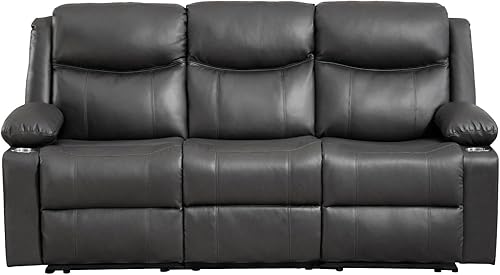 Miniatura 8 de Sofá reclinable manual Sofá reclinable de 3 asientos con función de calor y masaje, sofá reclinable de pared para sala de estar (gris)