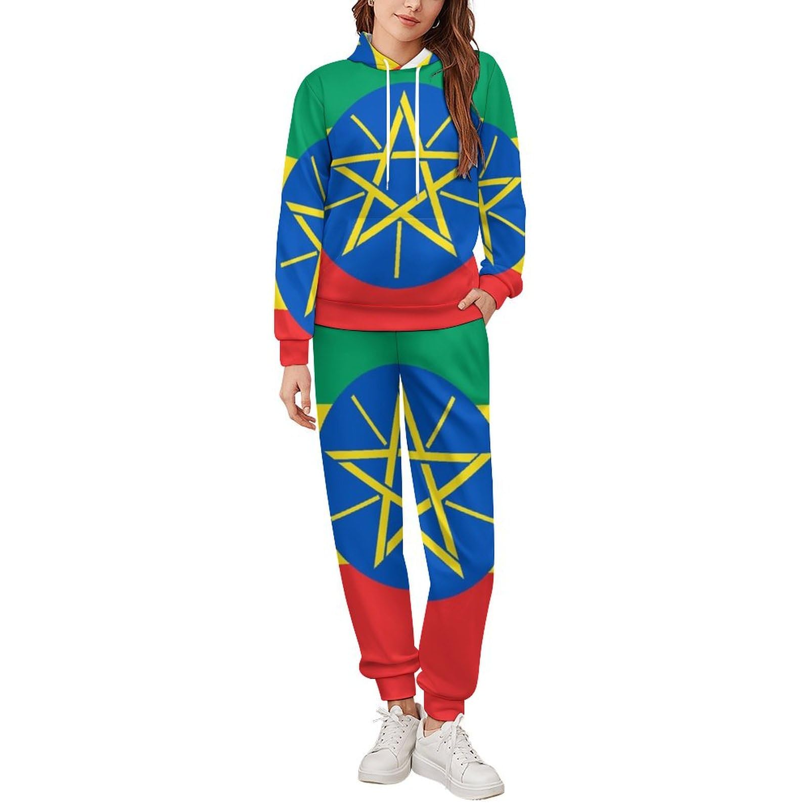 Tuta Da Ginnastica Da Donna Set Completo Da Salotto 2 Pezzi Tute Da Ginnastica Da Uomo Bandiera Della Repubblica D'Etiopia Manica Lunga Abbigliamento Sportivo Unisex Moda Casual