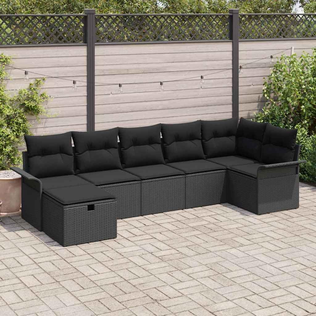 HaoChrymec Salon de Jardin modulable en polyrotin Noir, 7 pièces, 52.7kg