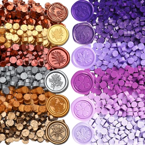 Image of 1200pcs Metallic and Purple Wax Seal Beads,12 Assorted Metallic Color Sealing Wax Beads Ideal for Wax Seal Stamp Wedding Letter Envelope Decor Wine Bottle Wax Sealing (Metallic&Purple)