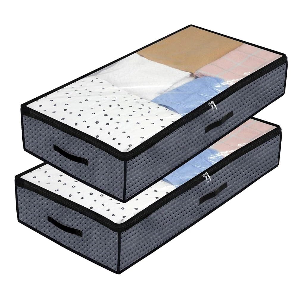 YWMEAC 2Pcs Stackable Bstorage, Wardrobe Breathable Storage Basket with Zippered and Perspective Cover/B/L100 X W50 X H18Cm