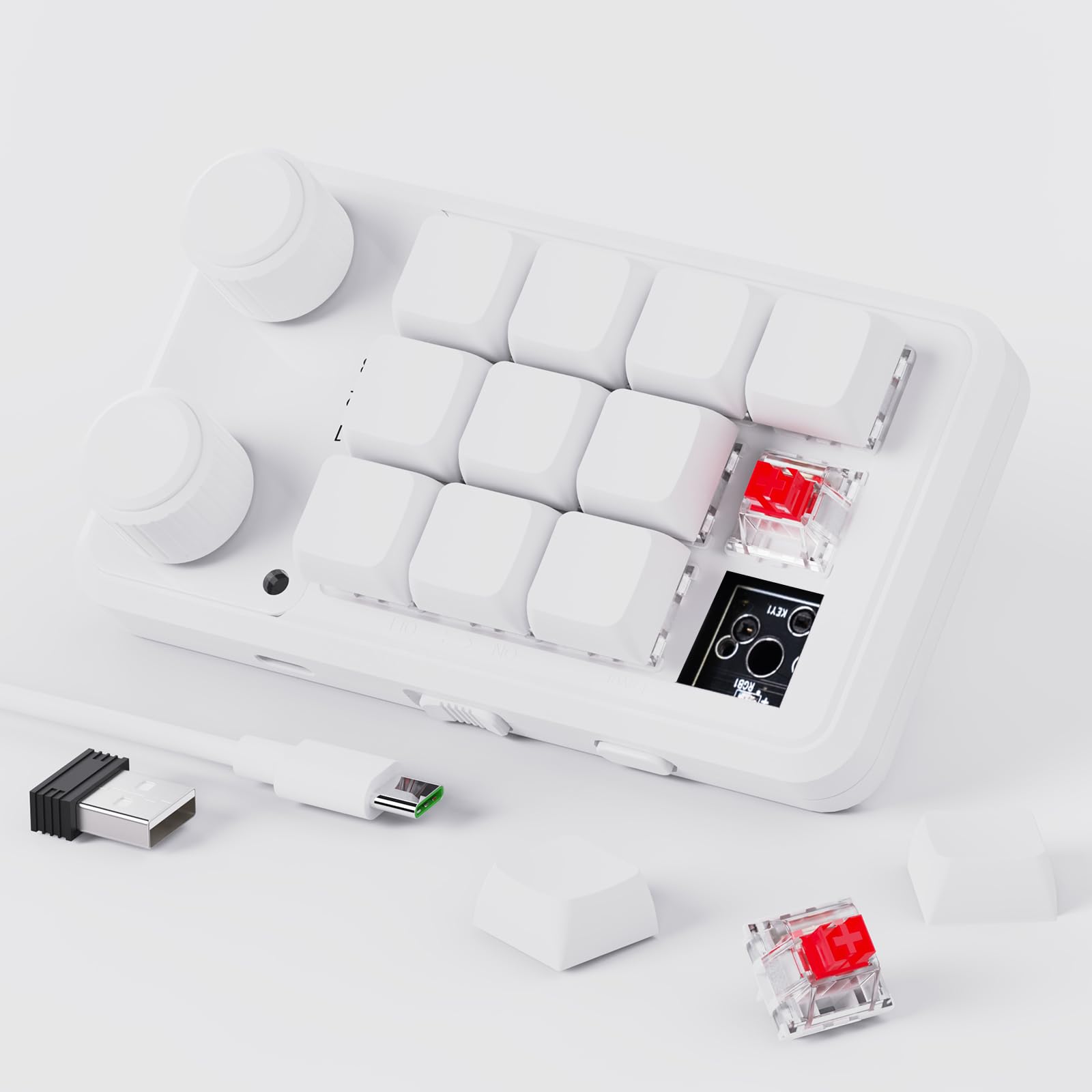 Makro Tastatur Programmierbar,Kabellose Mechanische Tastatur mit RGB,Makrotastatur mit Hot-Swap-Unterstützung für PC-Spiele/Fotoproduktion/Bearbeitung (Weiß)