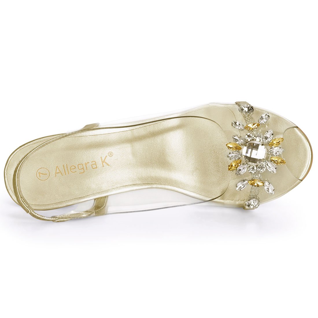 Allegra K Damen-Sandalen, transparent, Slingback, Blume, Strass, Peep-Toe, Absatz, Sandalen