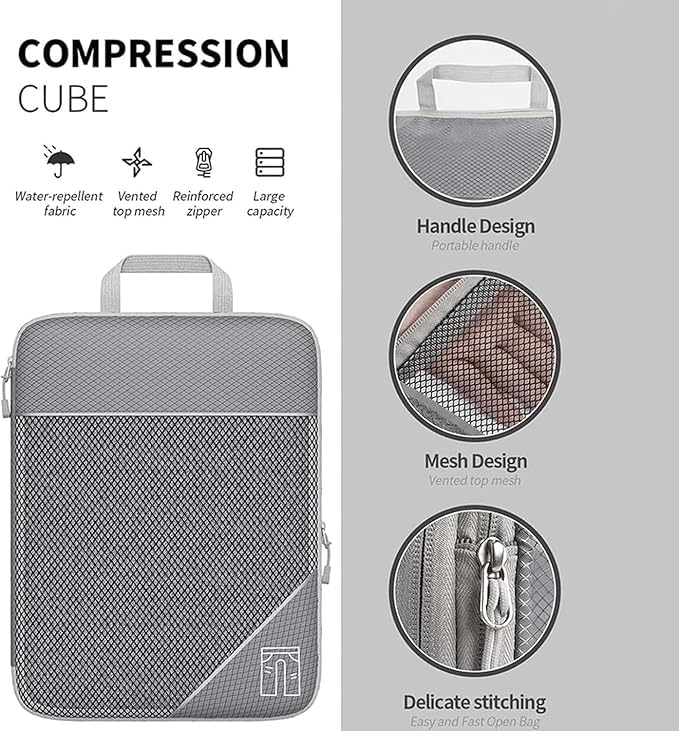 Simplify Living Compression Packing Cubes for Travel, Simplify Living Bags, 5 Set Compressible, Waterproof, Lightweight, Space-Saving Packing Cubes, Travel Essentials for Women and Men (Blue)3