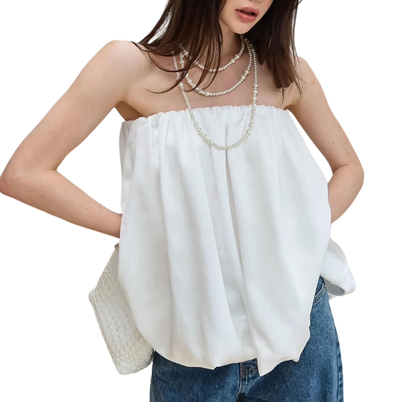 Hauts tube pour femmes sans bretelles, hauts froncés amples, haut bandeau décontracté, débardeurs bandeau sans manches, chemise