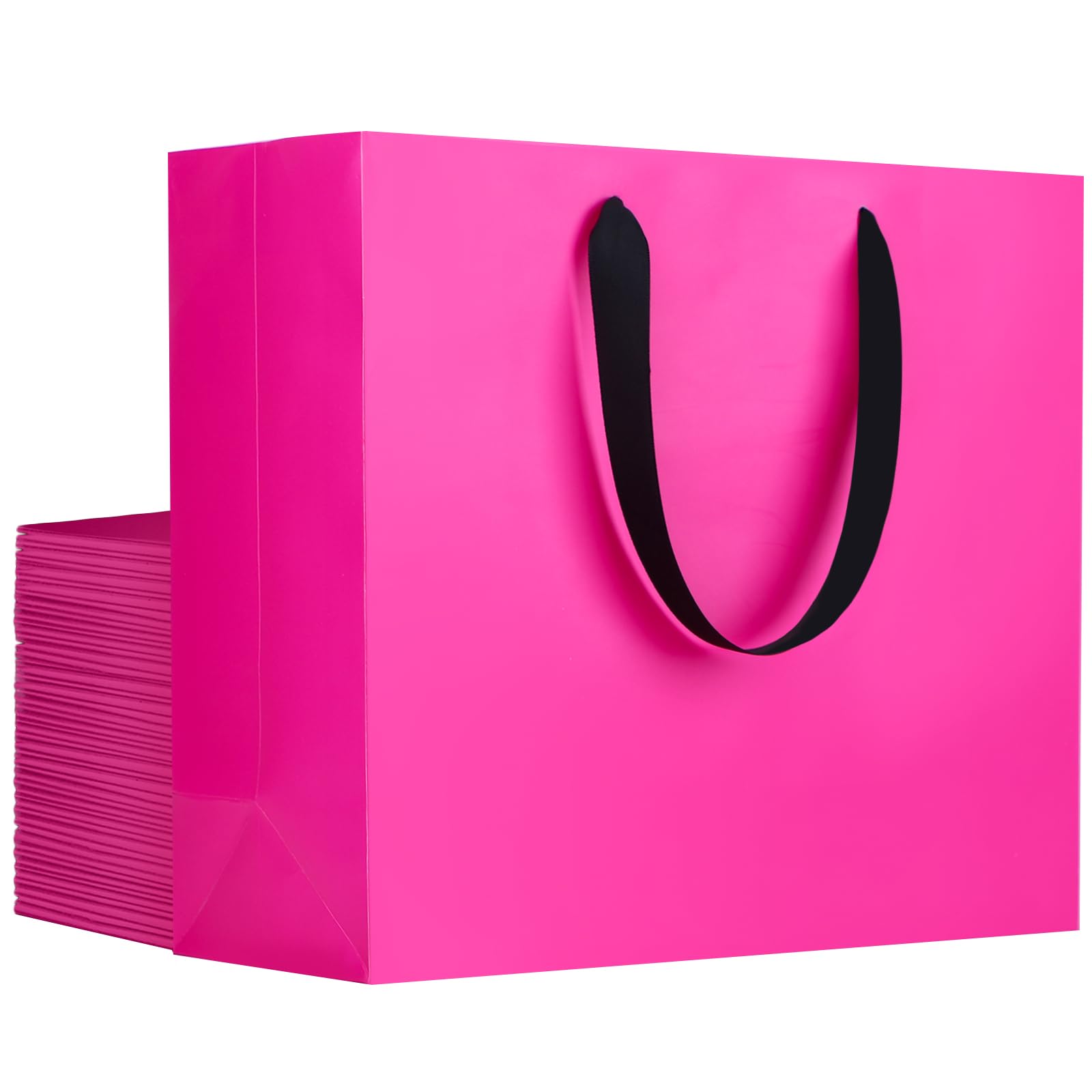 EUSOAR Birthday Gift Bag, 25pcs 12.5"x4.5"x11" Hot Pink Paper Bags with Handles Bulk, Gift Wrap Treat Thank You Shopping Wrapping Bags for Wedding Party Favors Baby Shower Bridesmaid Bridal Birthday