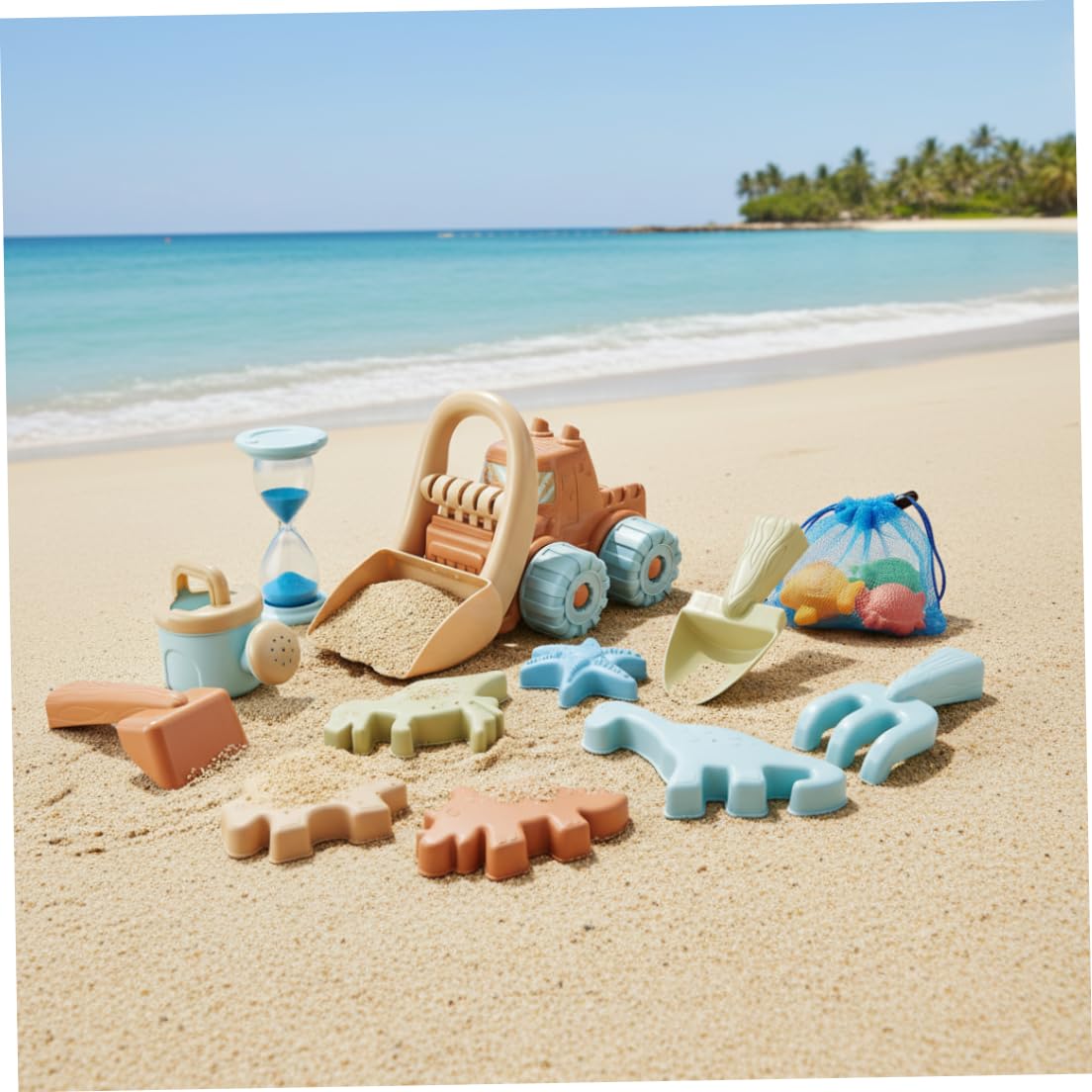 Strandspielzeug-Set, 10-teilig, Strandspielzeug für Kleinkinder, Sandwerkzeug mit Muldenkipper und Formen, Spielzeugset für Kinder im Freien, Sandkasten und Spielen