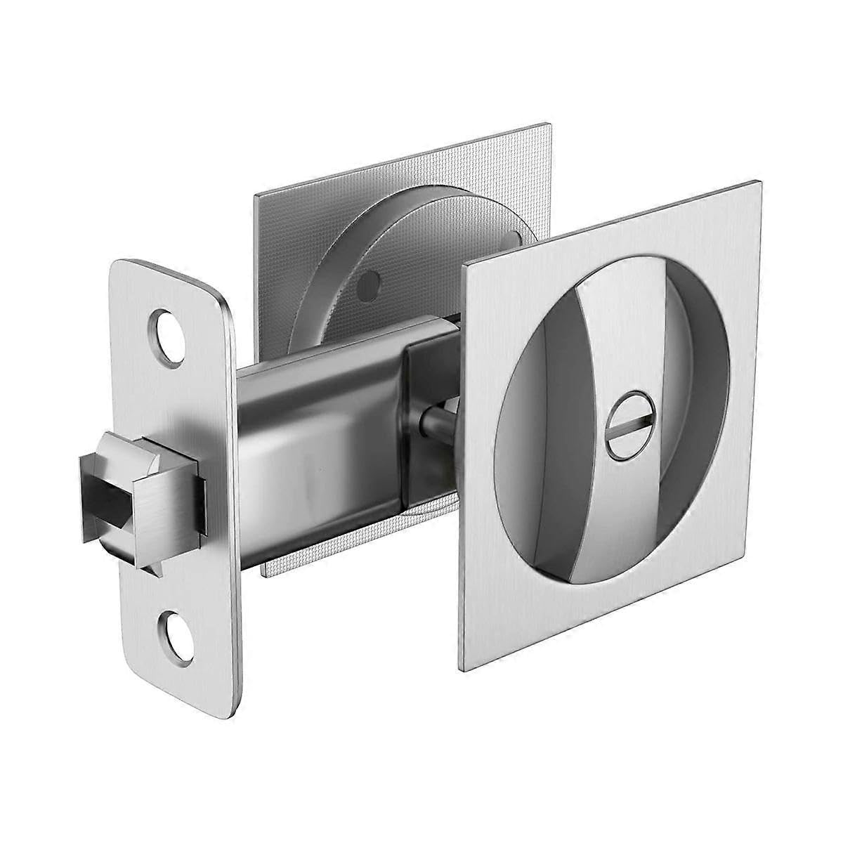 Joyhappst Image Color Bed/Bath Pocket Door Lock, Satin Nickel Contemporary Privacy Square Pocket Door Hardware, Sliding P