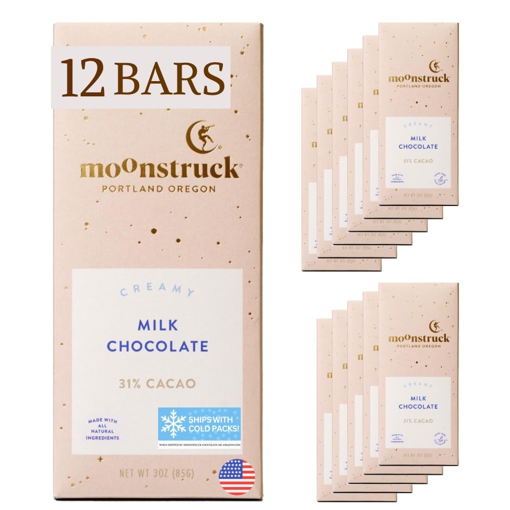 Moonstruck Chocolate Creamy Milk Chocolate Bar, 31% Cacao (Pack of 12)