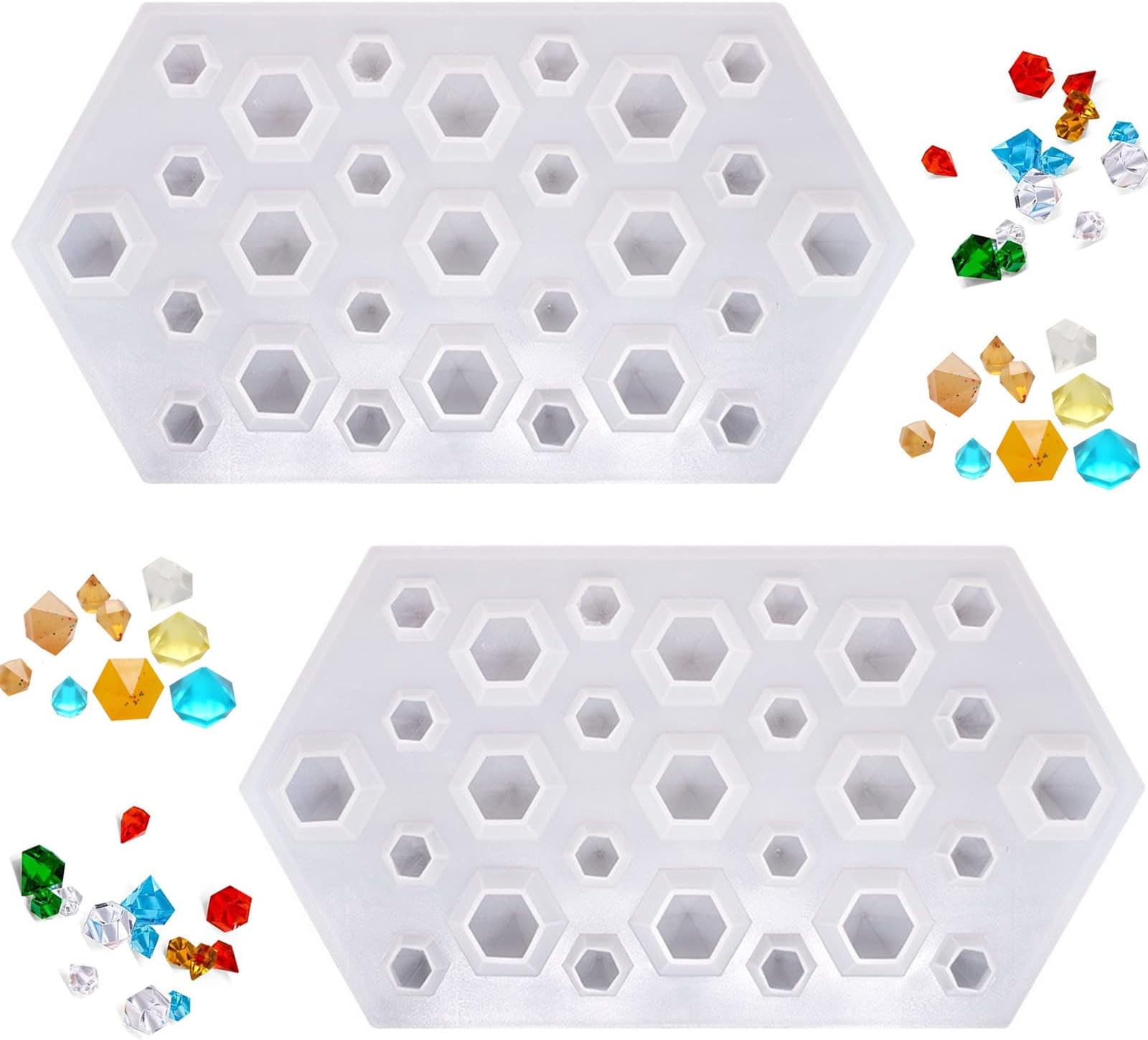 2PCS 3D Diamond Gem Silicone Mold, Clear Silicone Mold for Making Clay Resin Epoxy Crafting Projects