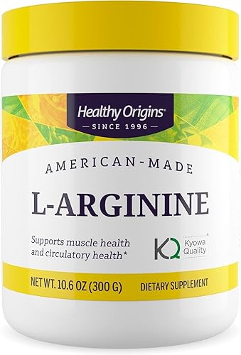 Healthy Origins - L-Arginina (fabricada en Estados Unidos, sin OMG, sin gluten, soporte muscular), 10.6 onzas
