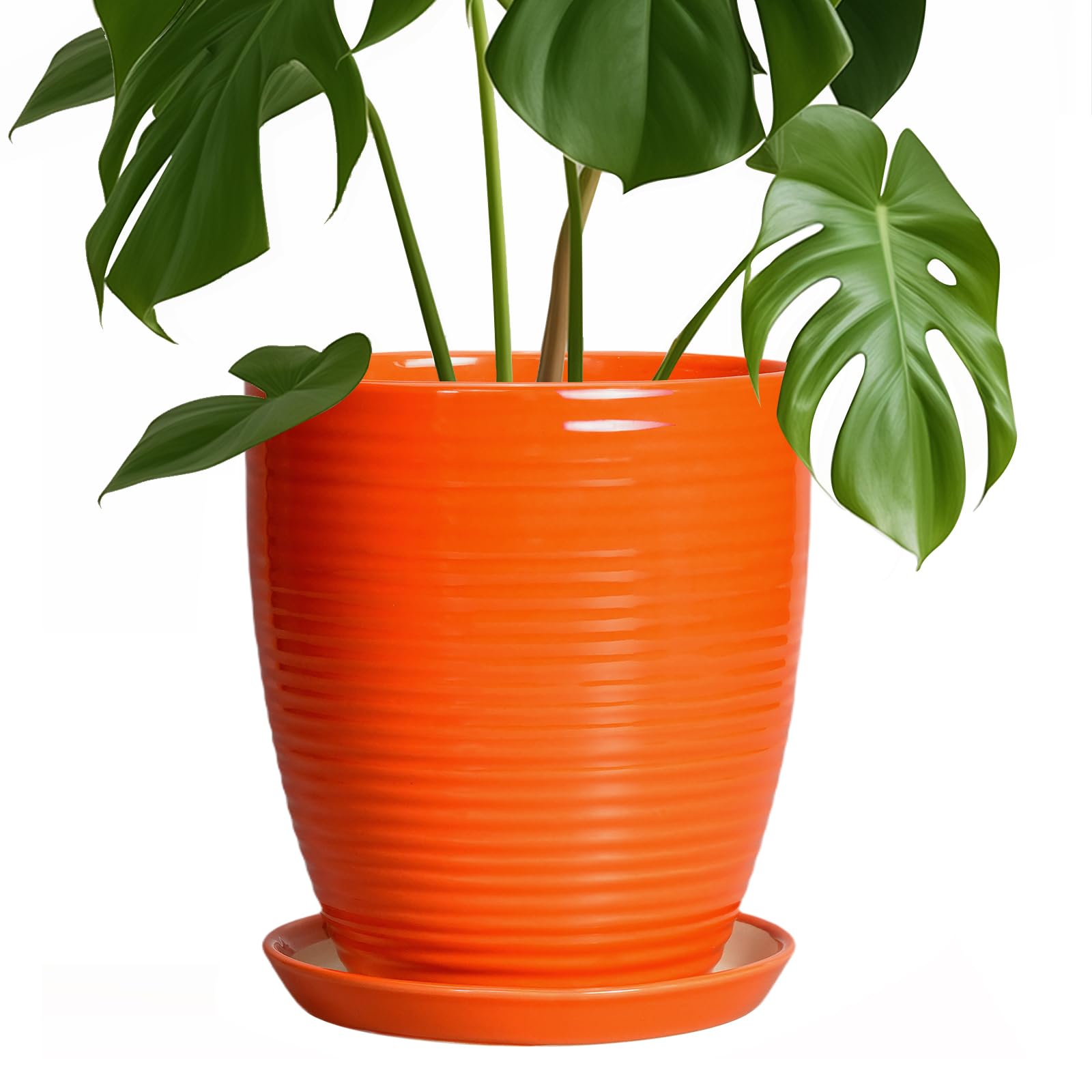 EPFamily 8 Inch Orange Fluted Ceramic Planter