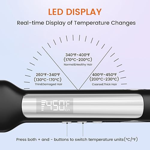 Miniatura 6 de Faszin Plancha de pelo profesional, placa ancha de 1.65 pulgadas, plancha plana de iones negativos de titanio, calentamiento rápido de 30 segundos,
