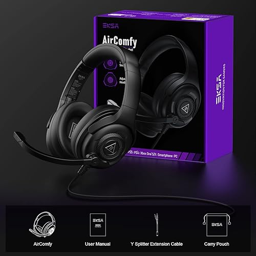 Miniatura 8 de EKSA AirComfy - Auriculares 245G con micrófono para PC, auriculares con cable para juegos, PC, PS4, PS5, laptop, computadora, Xbox, sonido estéreo,