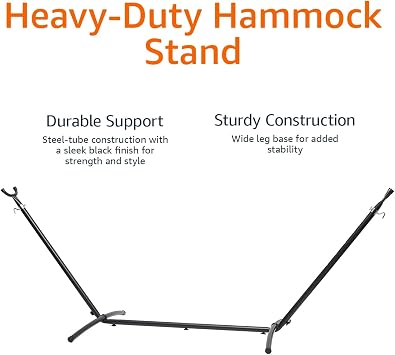 Amazon Basics 2 Person Heavy Duty Portable Sturdy Hammock Stand for Outside, Easy Assembly, Includes Carrying Case, 9 foot, Black