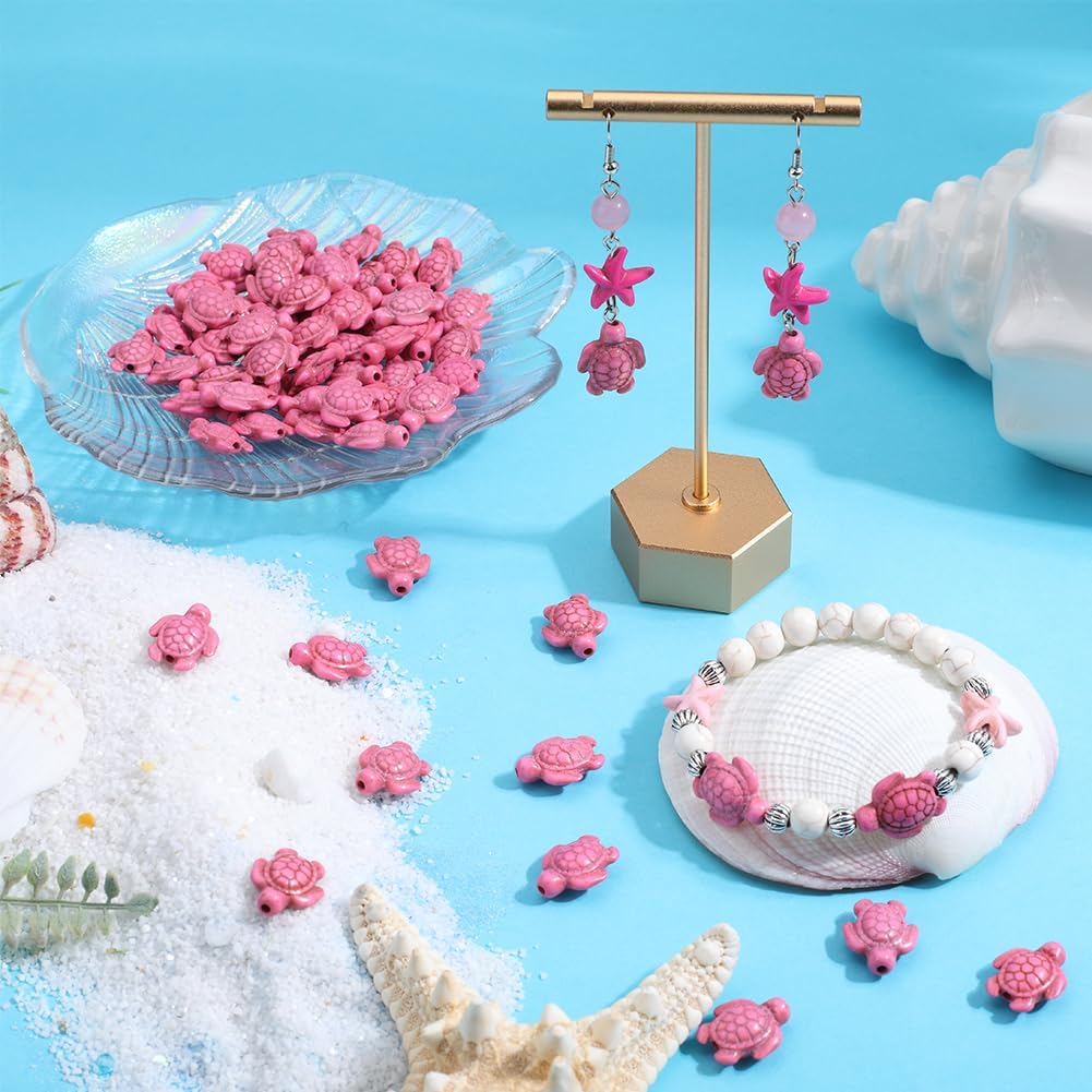 SUNNYCLUE 1 Box 100Pcs Sea Turtle Beads Pink Synthetic Turquoise Stone Turtles Charm Bead Summer Sea Animal Ocean Tortoise Beads Bulk Loose Spacer Beads for Jewelry Making Beading Kits Adults - Image 4