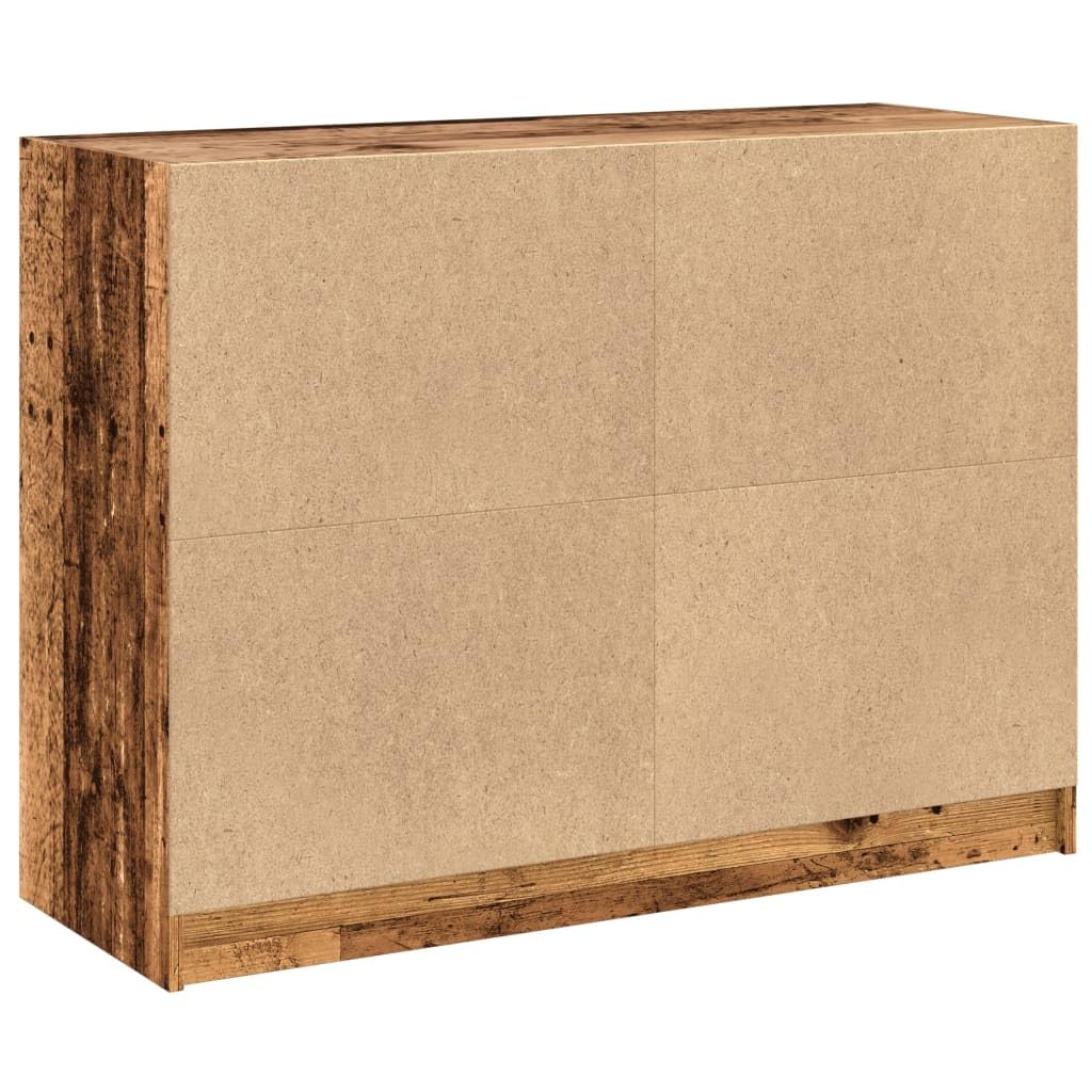 Kredens o wyglądzie starego drewna 102 x 37 x 75,5 cm, materiał drewnopochodny, szkło, z 6 półkami, miejsce do przechowywania książek, jako szafka bufetowa