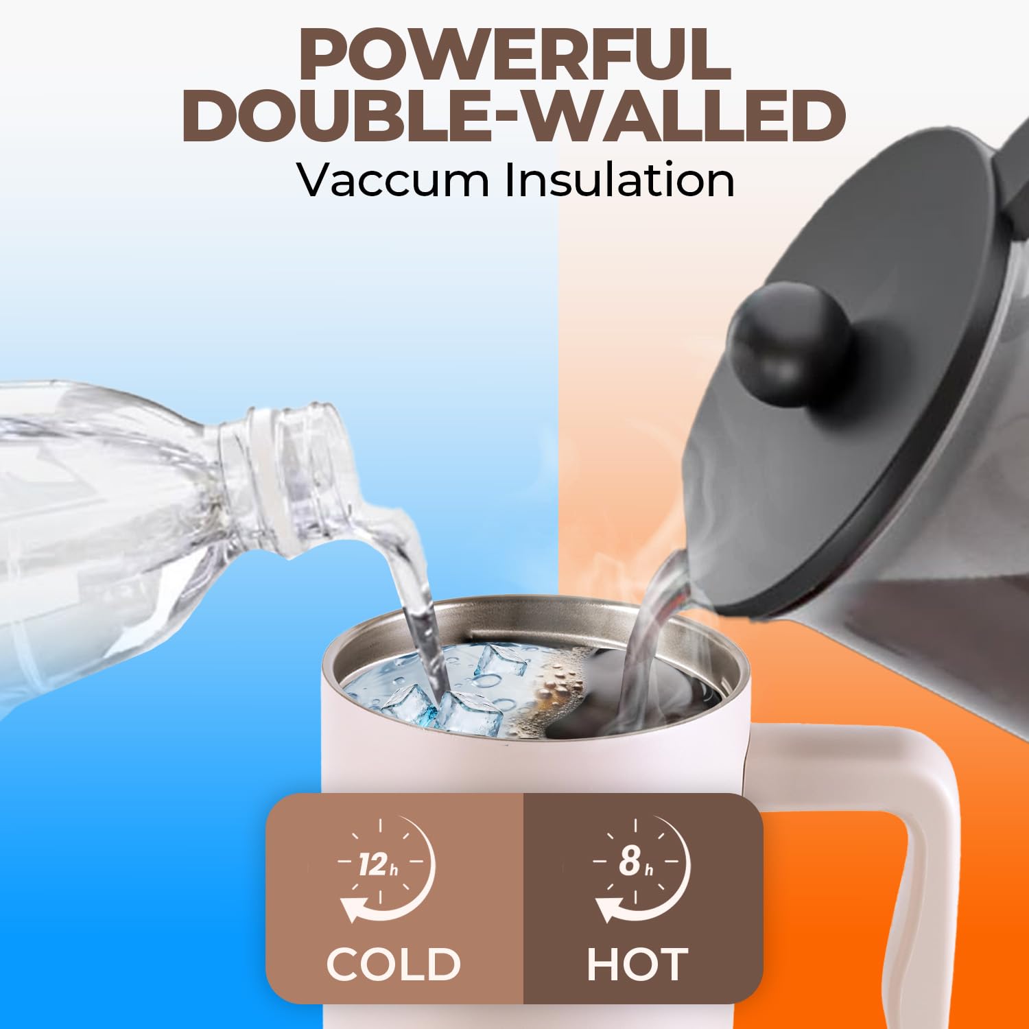 DOCAT 1200ML Stainless Steel Tumbler with Lid and Straw, Hot and Cold Double Insulated Sipper Mug, 100% Leak Proof Coffee Tumbler Cupholder for Office, Gym, Travelling (Oatmeal) 1