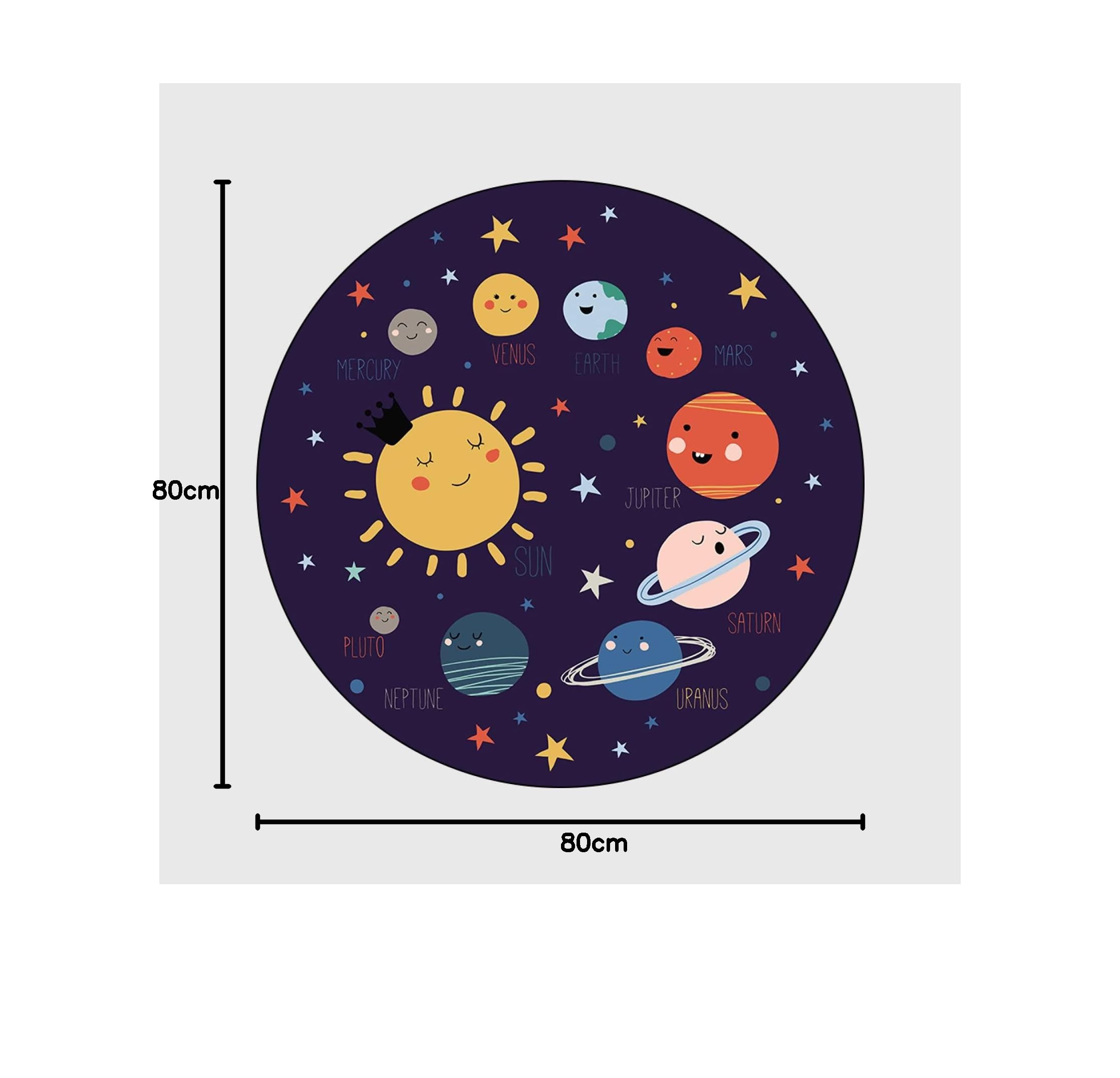 Okrągły dywanik do wnętrz i na zewnątrz kreskówka kosmiczna planeta ciemnoniebieski Antypoślizgowe okrągłe dywany do sypialni Salon Kids Room Nursery Decor ø 80 cm