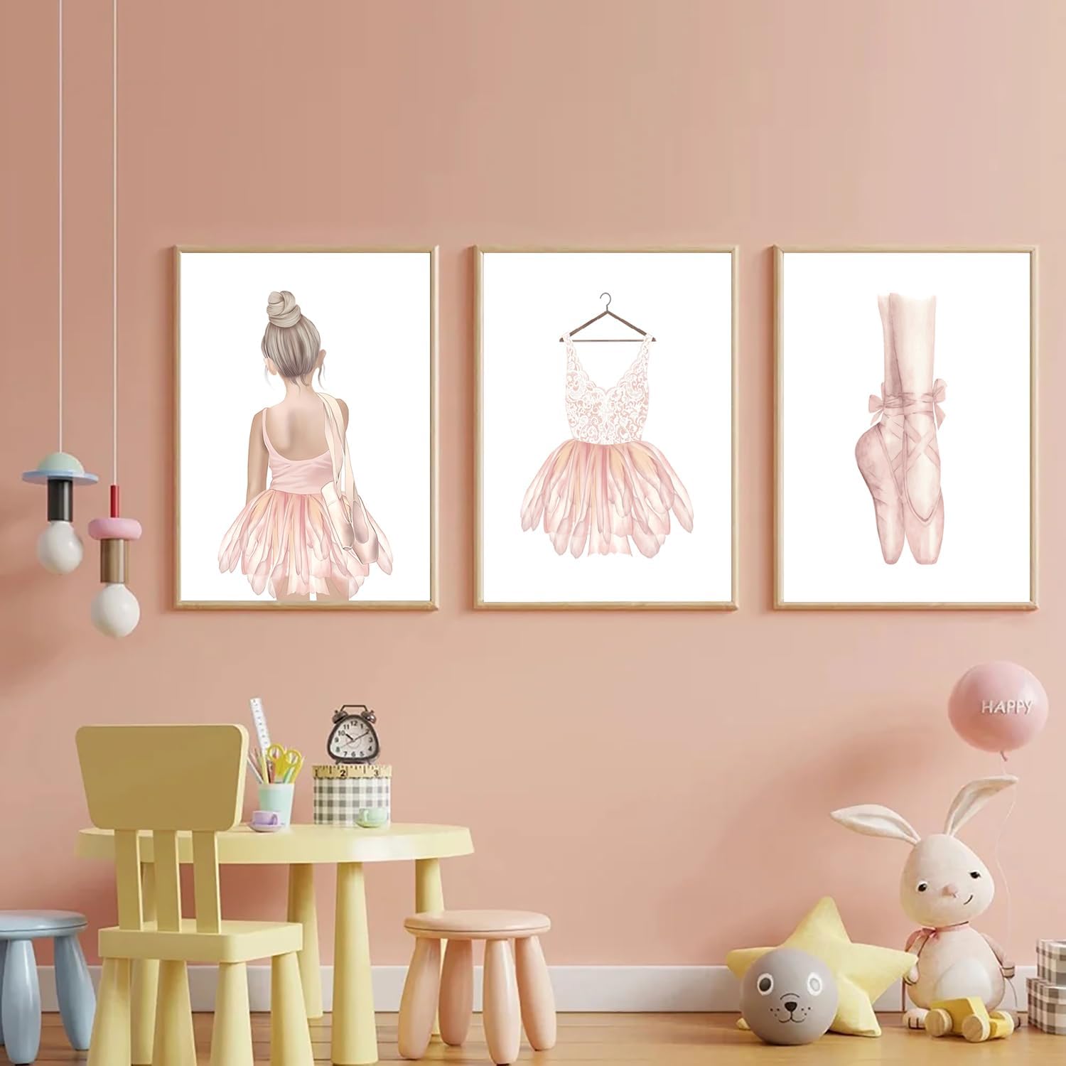 Pink Ballet Girl Canvas Wall Art Girls Baby Room Nursery Pink Nordic Dress Poster Print Picture Ballerina Dress Watercolor Poster Canvas Printing Dance Wall Art Picture for Girls Room Decor No Frame