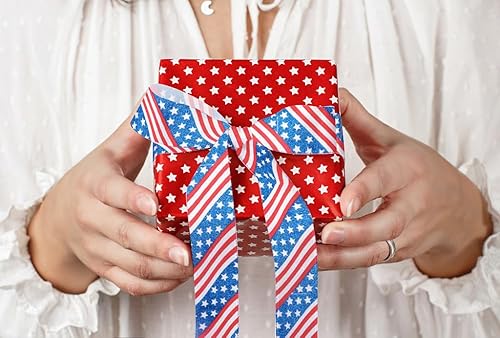 Miniatura 9 de Cintas patrióticas con borde con cable de 2.5 pulgadas, 10 yardas, cinta roja con alambre de camión para el Día de los Veteranos, bandera de Estados