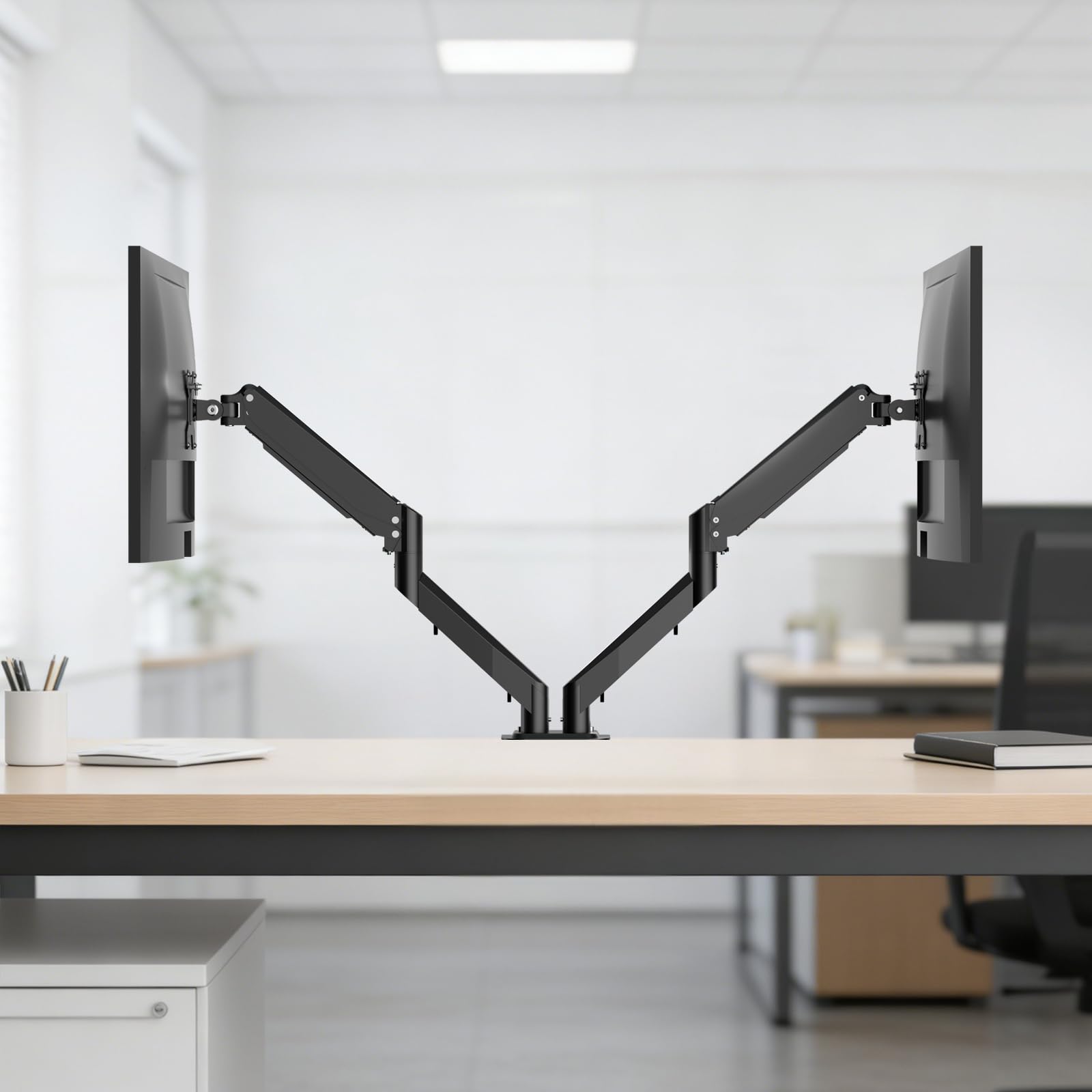 Pholiten Supporti per 2 monitor, Supporto per doppio monitor da scrivania, Braccio per doppio monitor con molla a gas, per schermi da 17-27" MD81SP