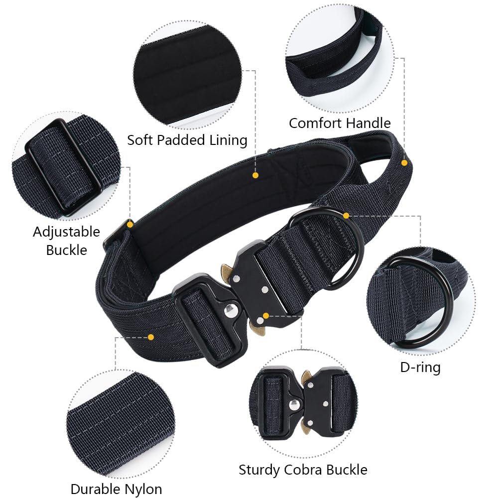 Tactical Dog Collar, Dog Collar Large, Medium, Extra Large, Adjustable Nylon K9, Heavy Duty Collar with Handle - Image 4