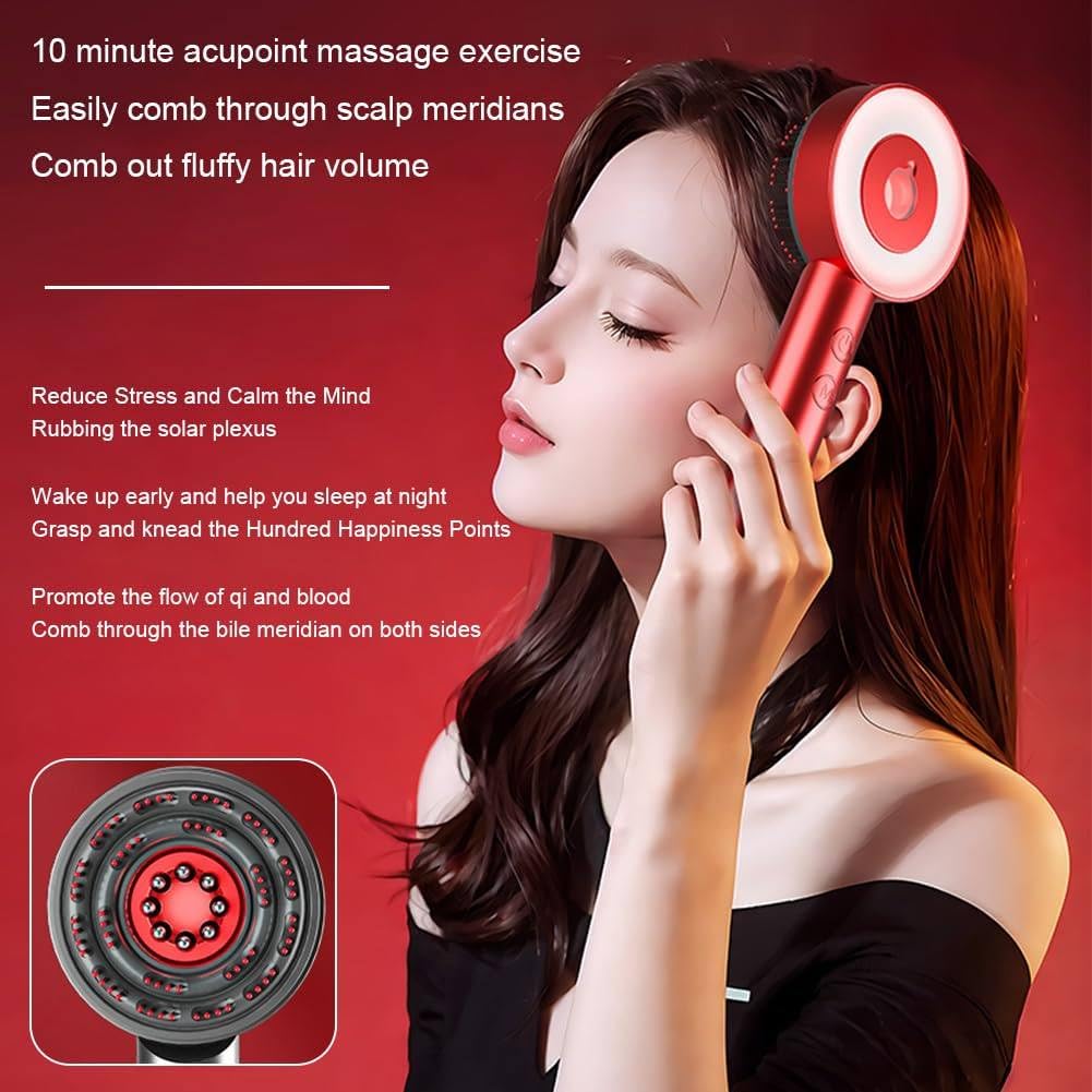 Cepillo Masajeador De Cuero Cabelludo, Masajeador PortáTil Shiatsu Para El Cuero Cabelludo, Aplicador De Aceite Para El Cabello, 3 Modos De Masaje,Tiempo De 10 Minutos, Onda De Luz De 850 Nm,Red