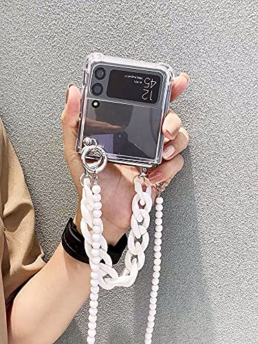 Ifilove For Samsung Galaxy Z Flip 3 Case, Girls Women Cute Luxury Bracelet Wristband Keychain Pearl Shoulder Strap Clear Shockproof Protective Case Cover For Samsung Galaxy Z Flip 3 #TOP3