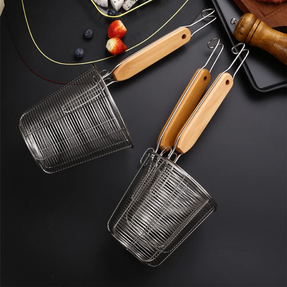 Colador de araña de Malla de Acero Inoxidable con Mango de Madera, Espumadera de Fideos para Pasta de Cocina y colador Fino para cocinar en casa