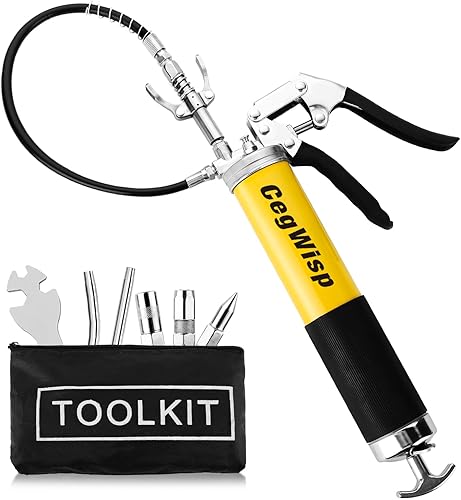 CEGWISP Juego de empuñaduras de pistola de engrase 9000 PSI 14oz Kit de pistola de engrase resistente con manguera flexible de resorte de 18