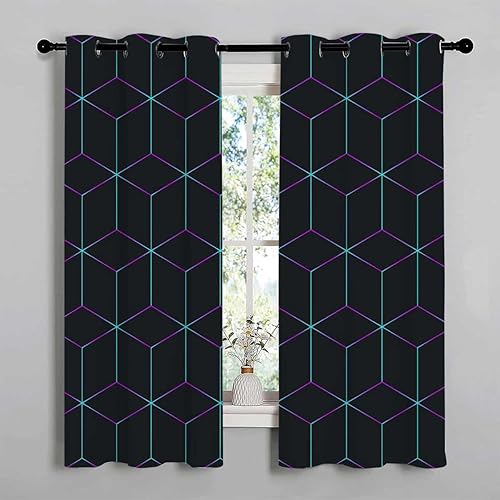 Miniatura 2 de Divider Curtains Black Geometry Lattice Line Modern Doorway Curtains Privacy Cortinas para Ventanas De Cuarto 55Inch Width by 55Inch Length,2 Panels