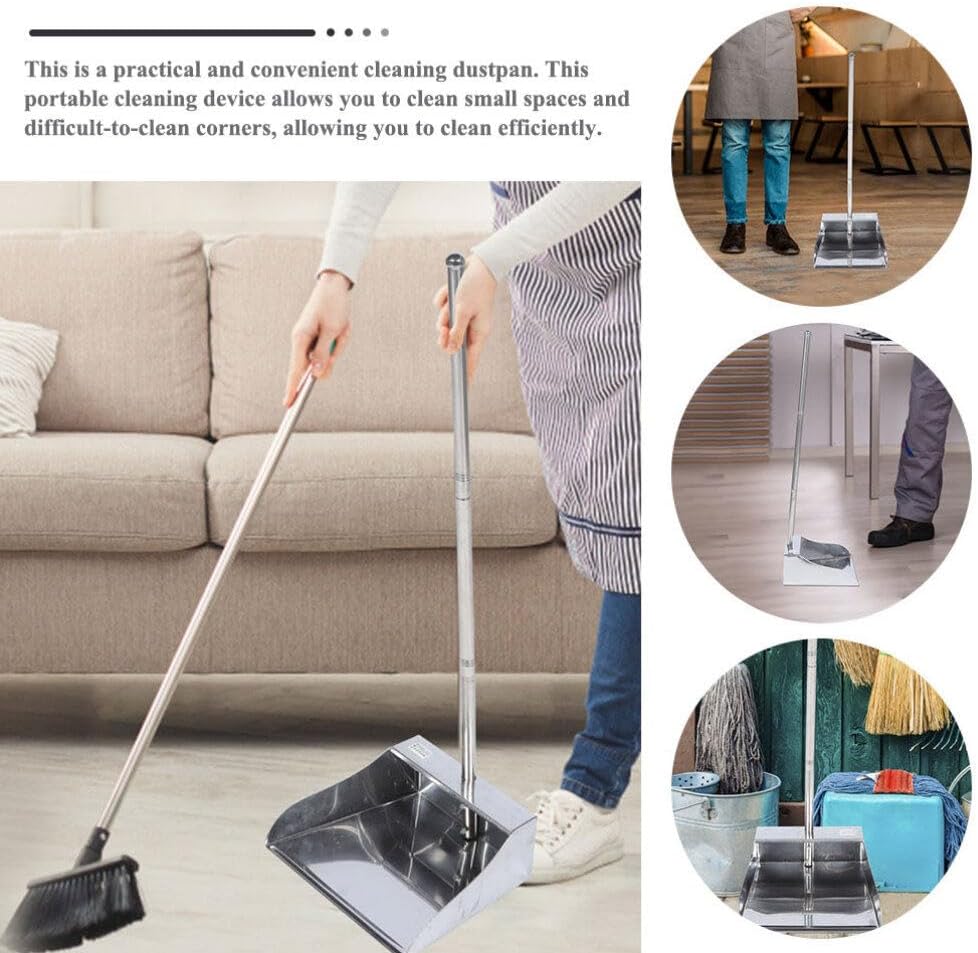 Dust Pan Long Handled:Cleaning Tool Long Handle Dustpan Metal Upright Dustpan for Lobby/Restaurant/Office/Home/Dog Pooper Scooper