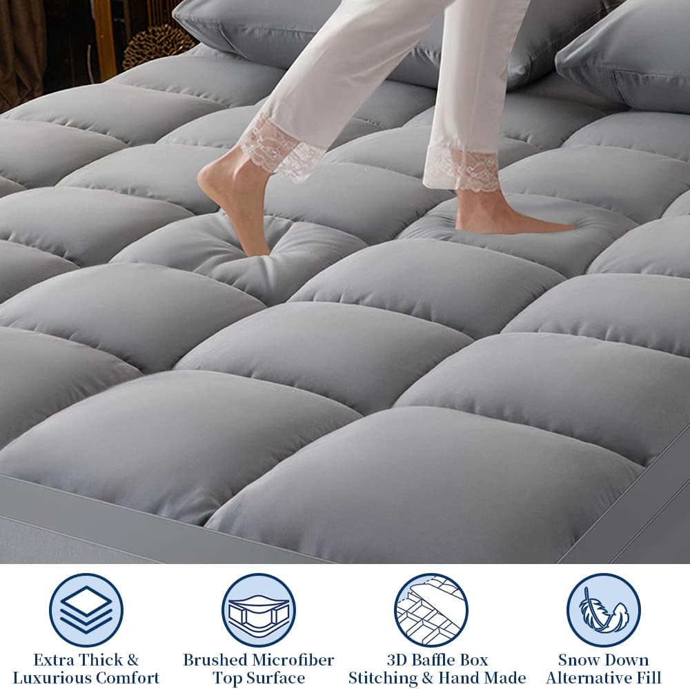 Mattress Topper, Extra Thick King Mattress Protector,Cooling Mattress Pad Cover for Back Pain, Plush & Support Overfilled Down Alternative with 8-21" Deep Pocket (Gray, King)