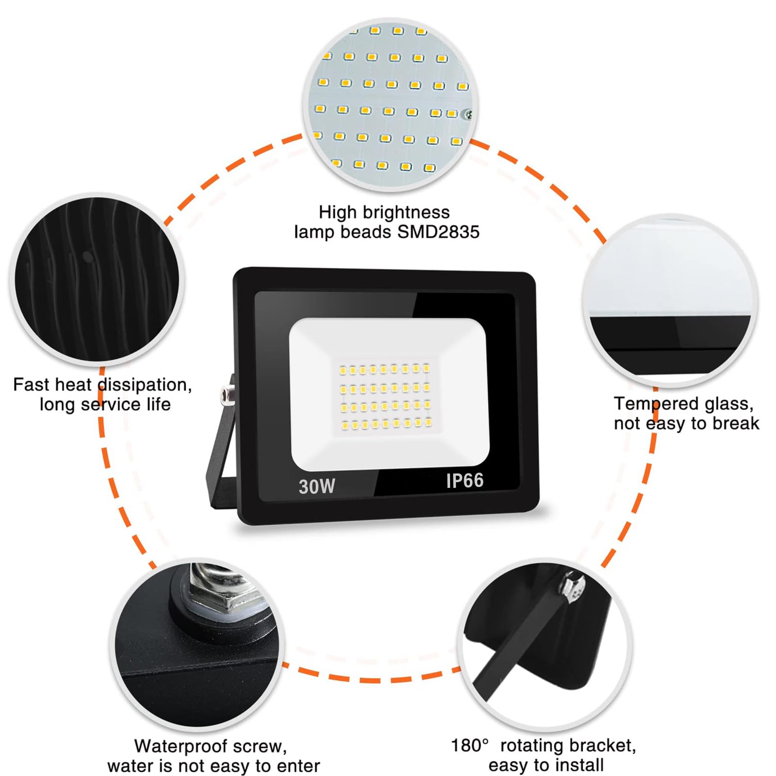 【4 pezzi】30 W faretto led esterno 3000 lm IP66 impermeabile proiettore LED per esterni, super luminoso, illuminazione esterna, bianco freddo (6000 k), sicurezza spot led per stadi, fabbriche,