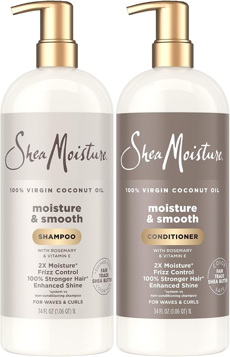 SheaMoisture Shampoo & Conditioner Set, Moisture & Smooth, 34 Oz Ea | Gentle Moisture for Curly Hair, Wavy Styles | Hair Strengthening Rosemary & Vitamin E | Frizz Control, Hair Repair & Shine