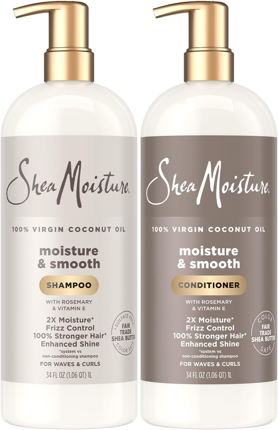 SheaMoisture Shampoo & Conditioner, Moisture & Smooth for Wavy, Curly Hair Strengthening & Frizz Control, 34 Oz Ea