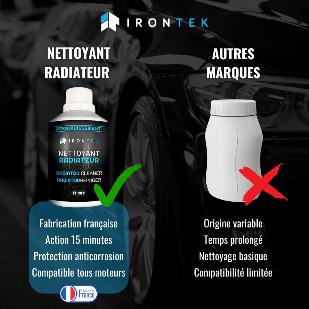 Nettoyant Radiateur et Circuit Refroidissement 300ml - IRONTEK | IT107 | sans démontage | Détartre Désemboue | Protège Contre Rouille | Action Immédiate | Auto & Moto