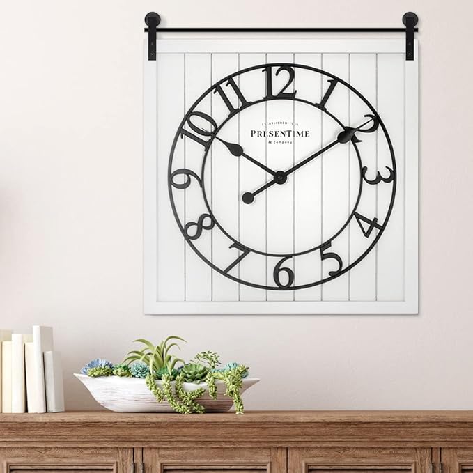 Reloj de Pared Presentime Barn Door, Estilo Granero, Blanco Crema, 58.5x53x4 cm miniatura 7