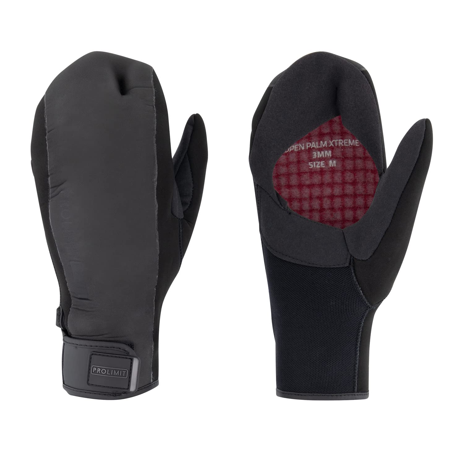 Prolimit 3mm Open Palm Kayak o Kayak - Manoplas para Traje de Neopreno Xtreme - Negro - Unisex - Cierre de Velcro