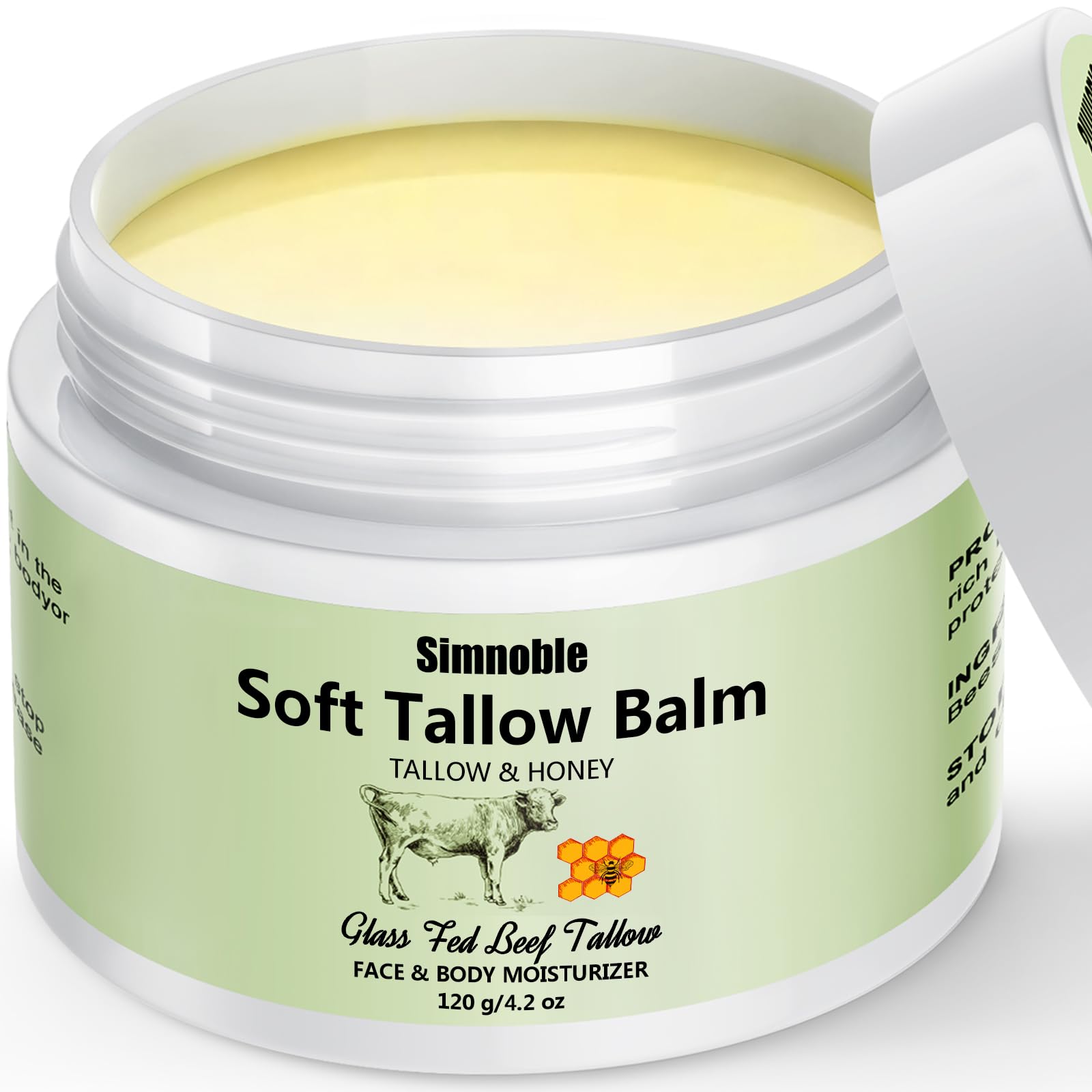 Beef Tallow Skin Care 120g, Beef Tallow and Honey Balm, Natural Tallow Face Moisturizer, Grass Fed Organic Tallow Face Cream Moisturizer Body Lotion Skin Care for Sensitive Skin
