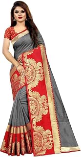 Hirexa Women's Woven Zari Border Party Wedding Chanderi Cotton Sarees