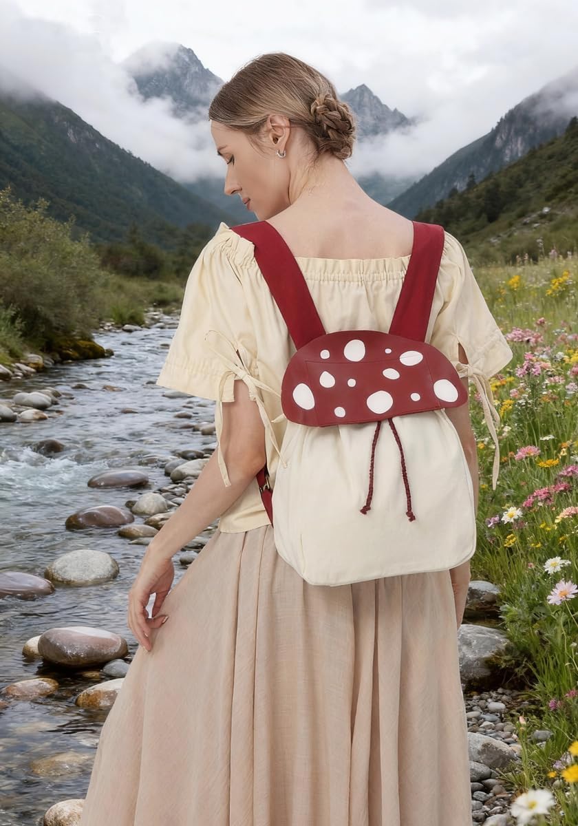 Renaissance Mushroom Backpack Ren Faire Accessory Cute Crossbody Bag Halloween Funny Handbag Faux leather (A) - Image 6
