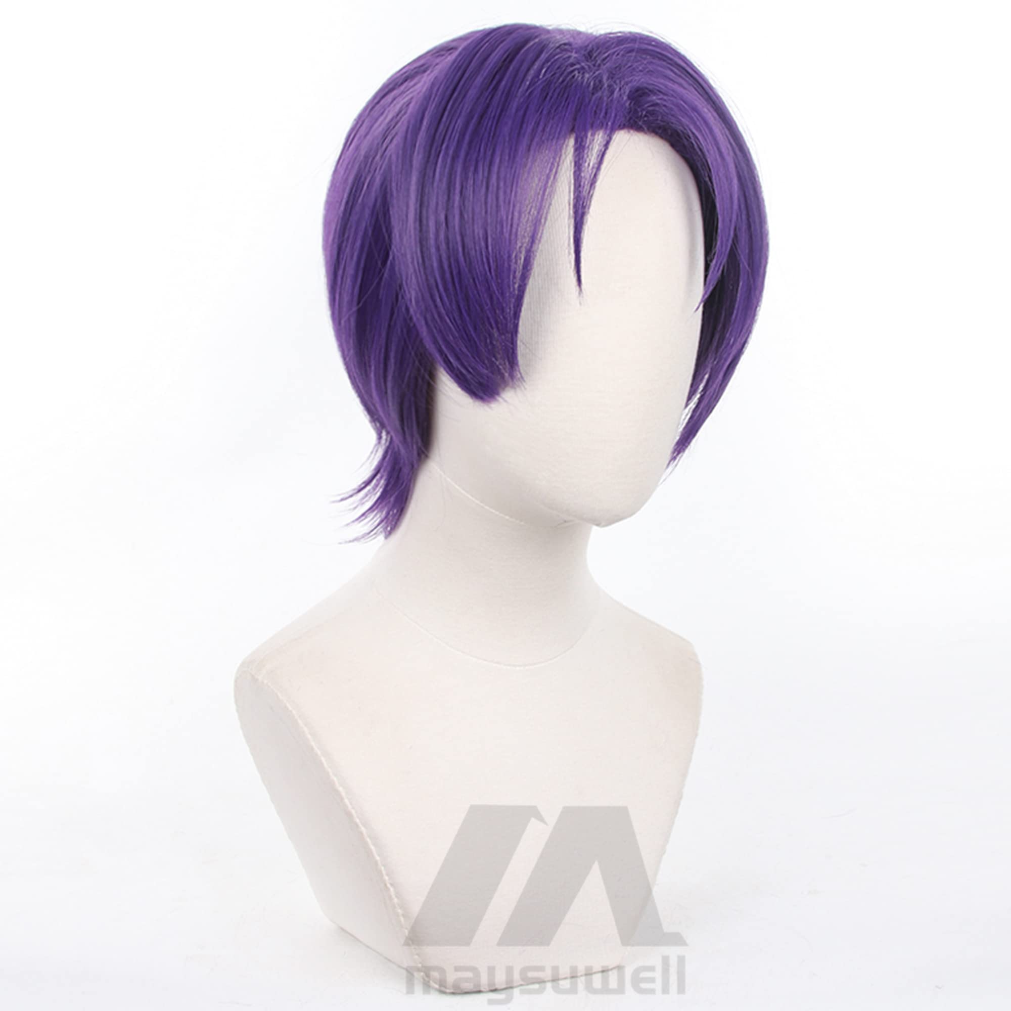 Unisex Purple Short Wig with Heat Resistan Synthetic Costume Hairs for Women Men Halloween Cos Anime Party Replacement Wigs - Image 4