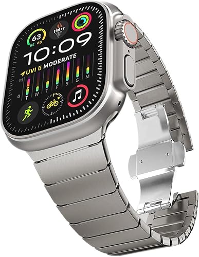 FULLIFE Compatible con Apple Watch Ultra 2nd Generation Band de 1.929 in titanio, pulsera de eslabones de metal de acero inoxidable para iWatch