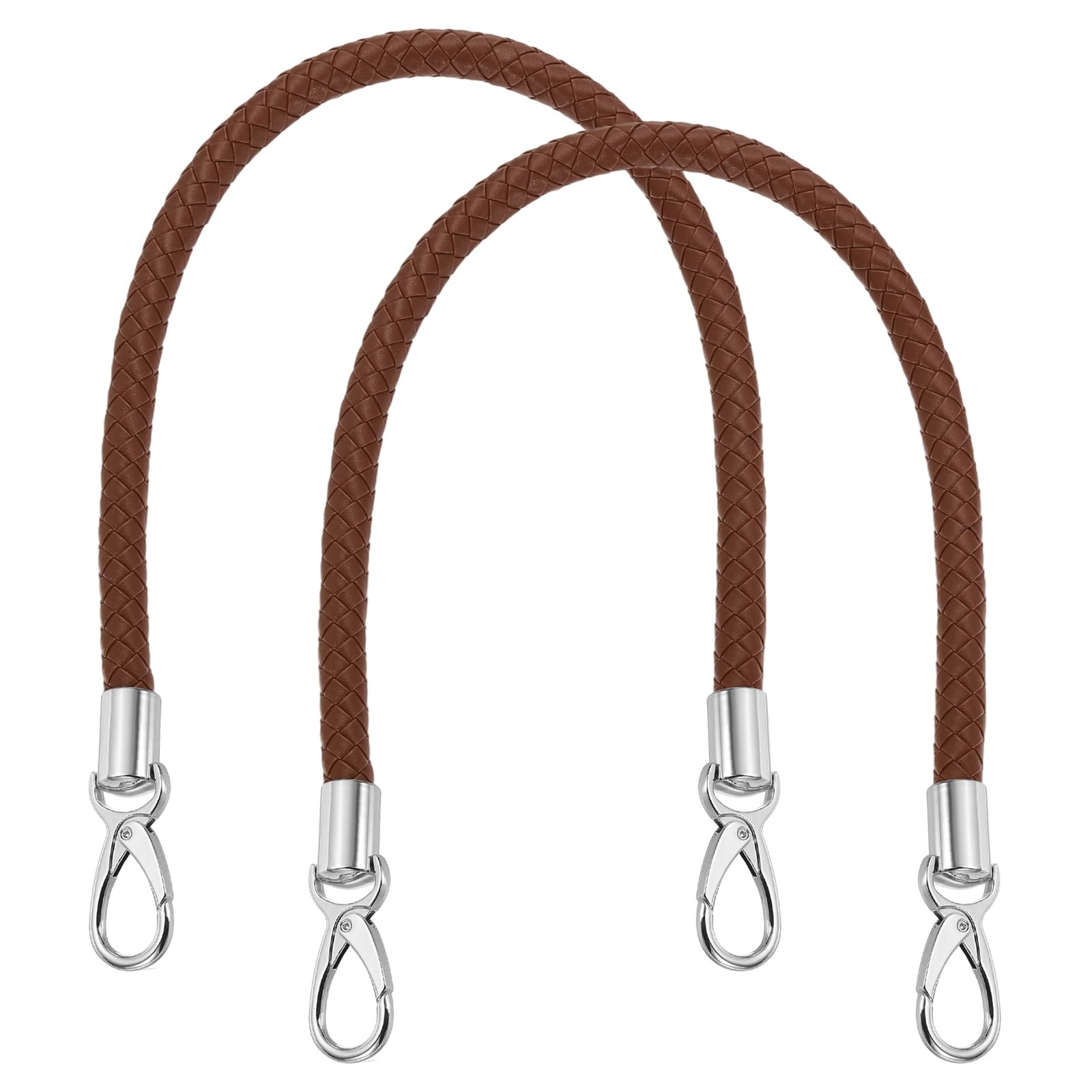 sourcing map 2 Pcs Braided Purse Strap, 55cm 21.7" PU Leather Purse Strap for Handbag Bag Handle Replacement for DIY Making Handbag Underarm Bag, Brown (Silver White Buckle)