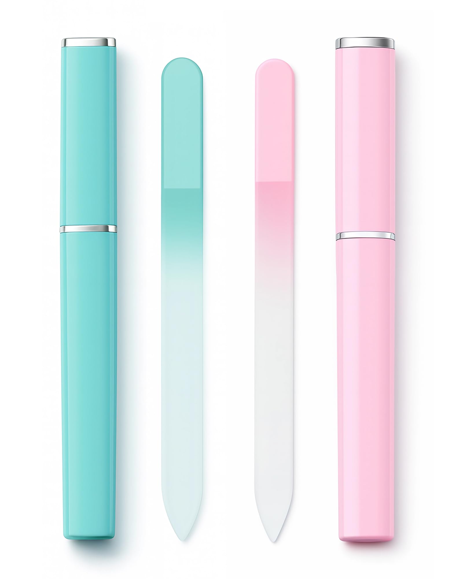 2 Pack Crystal Glass Nail Files with Protective Case - Double Sided Etched Gentle Filing for Natural Nails, Portable Travel Tube, Durable Czech Glass for Women & Nail Care
